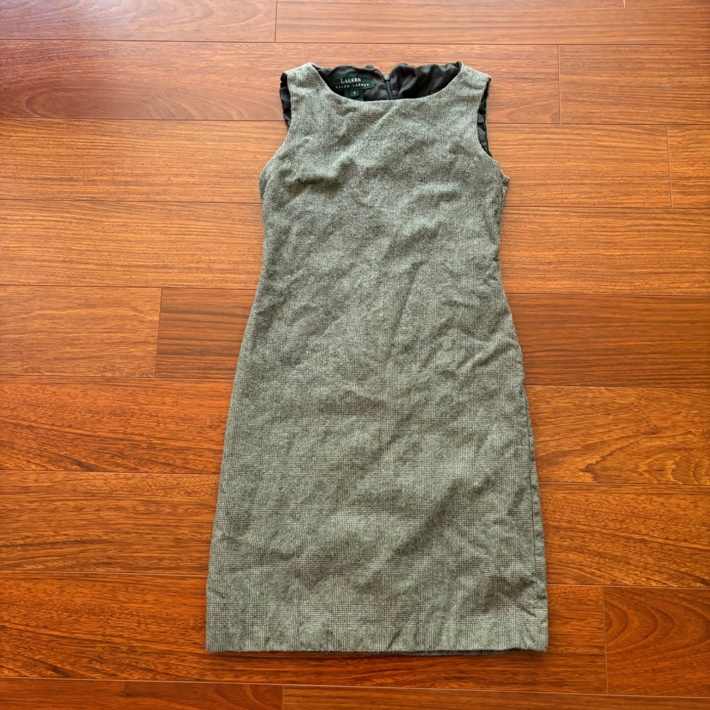 Lauren Ralph Lauren Vintage Gray Plaid Worsted Wool Sheath Dress Made in USA 4